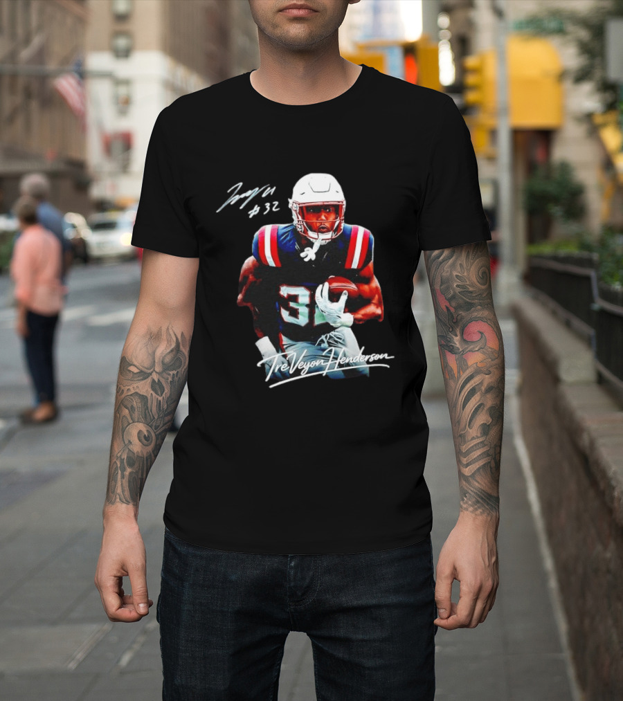 TreVeyon Henderson Autograph Edition New England Patriots 32 Football T-Shirt