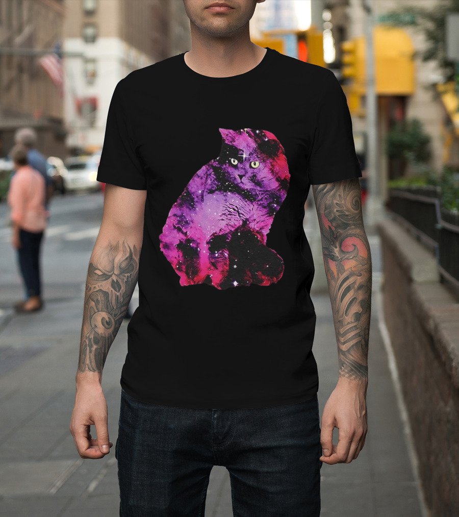Galaxy Cat Joey Rooney Purple Nebula Cosmic T-Shirt