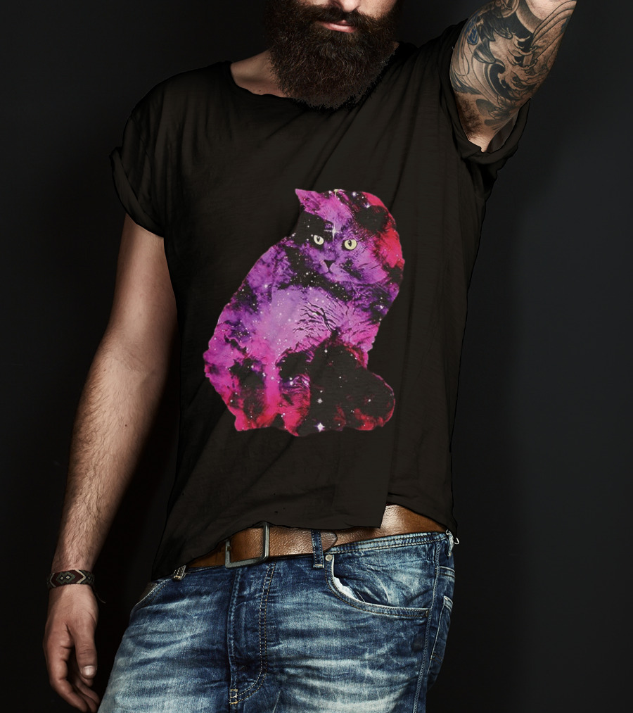 Galaxy Cat Joey Rooney Purple Nebula Cosmic T-Shirt