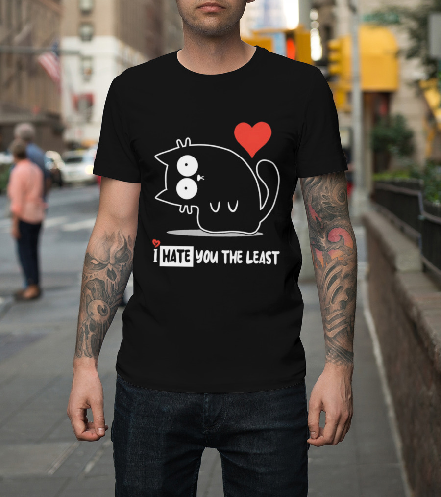 I Hate You The Least Black Cat Cartoon Red Heart Humor T-Shirt