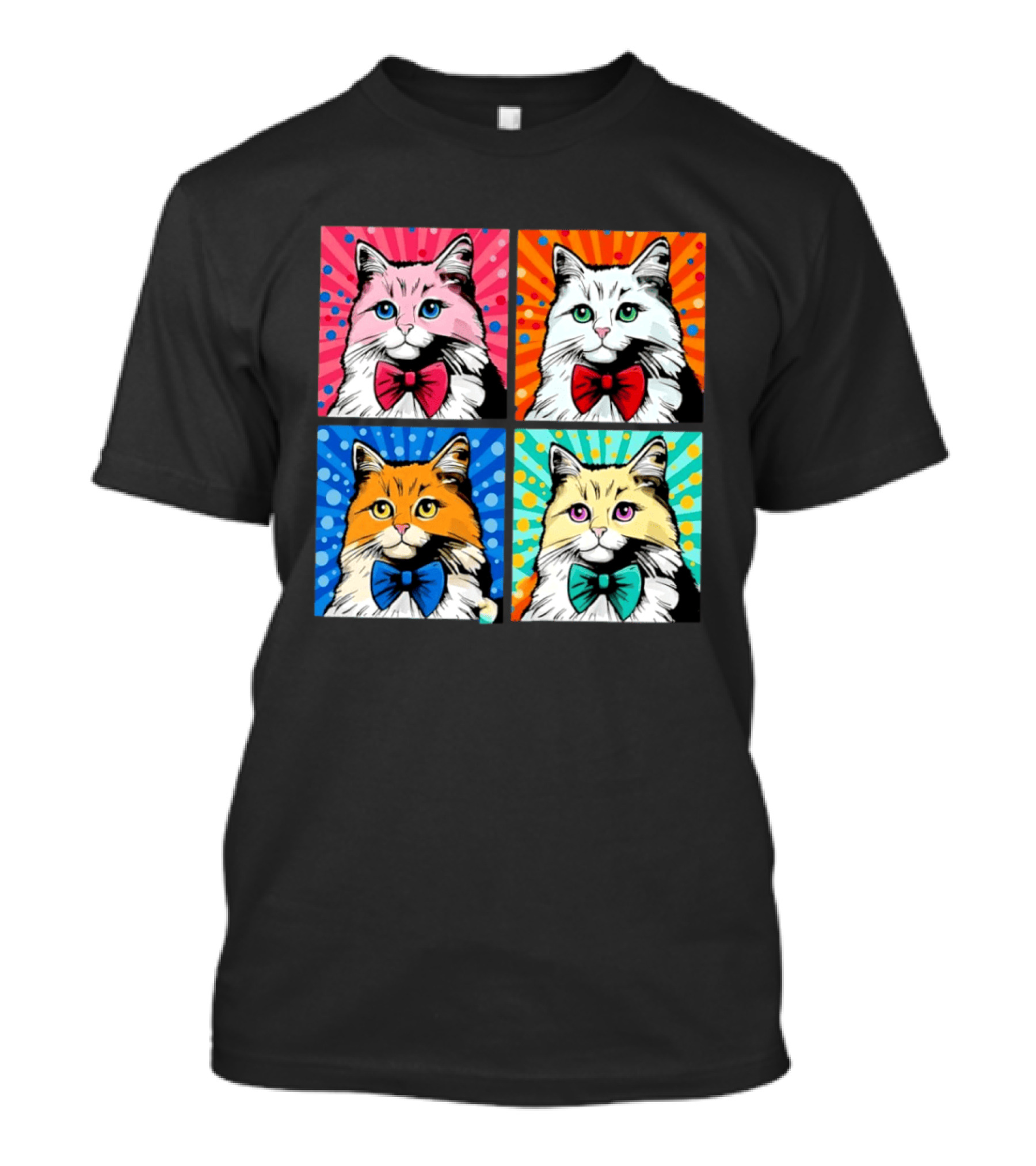 Pop Art Pop Four Panel Colorful Cats Wearing Bowties Kilkennycat T-Shirt