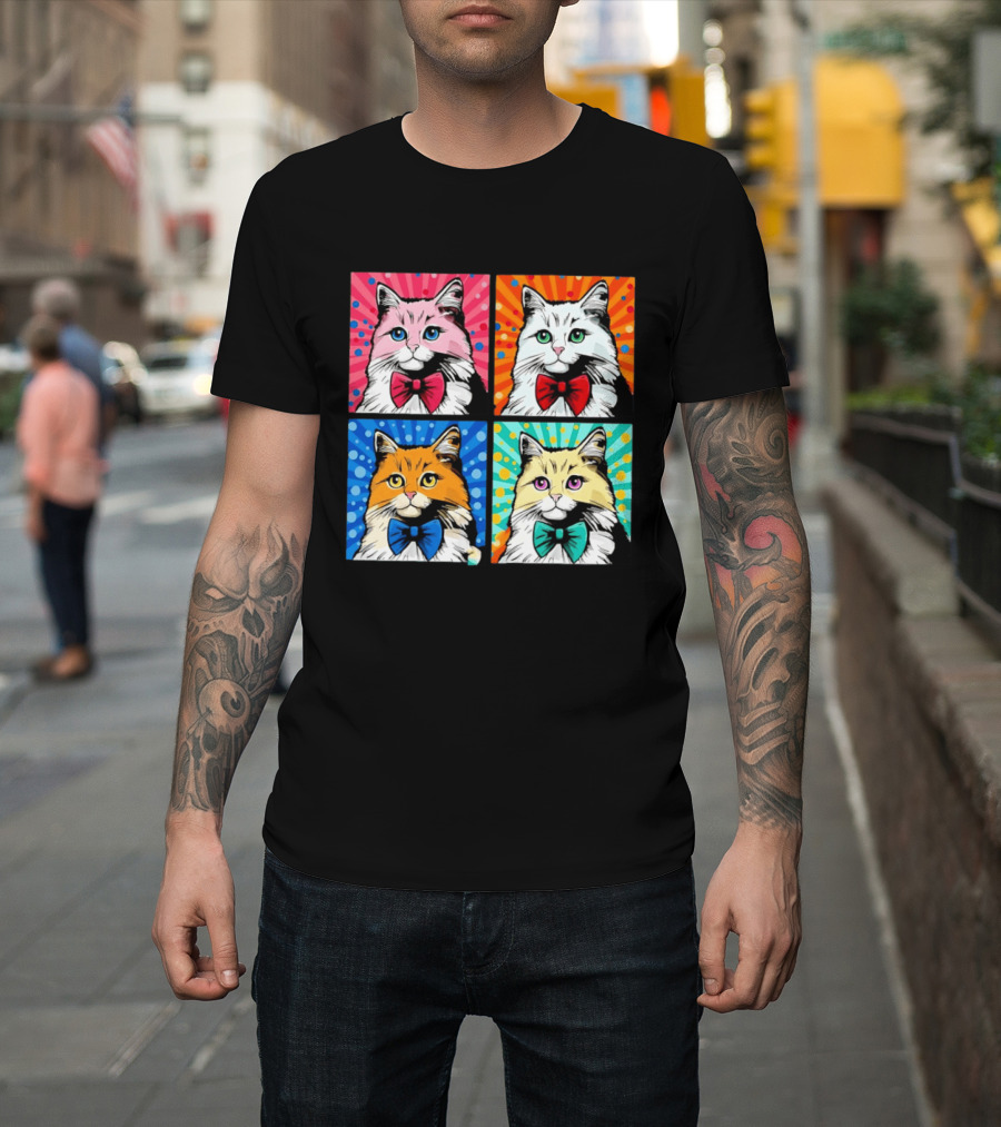 Pop Art Pop Four Panel Colorful Cats Wearing Bowties Kilkennycat T-Shirt
