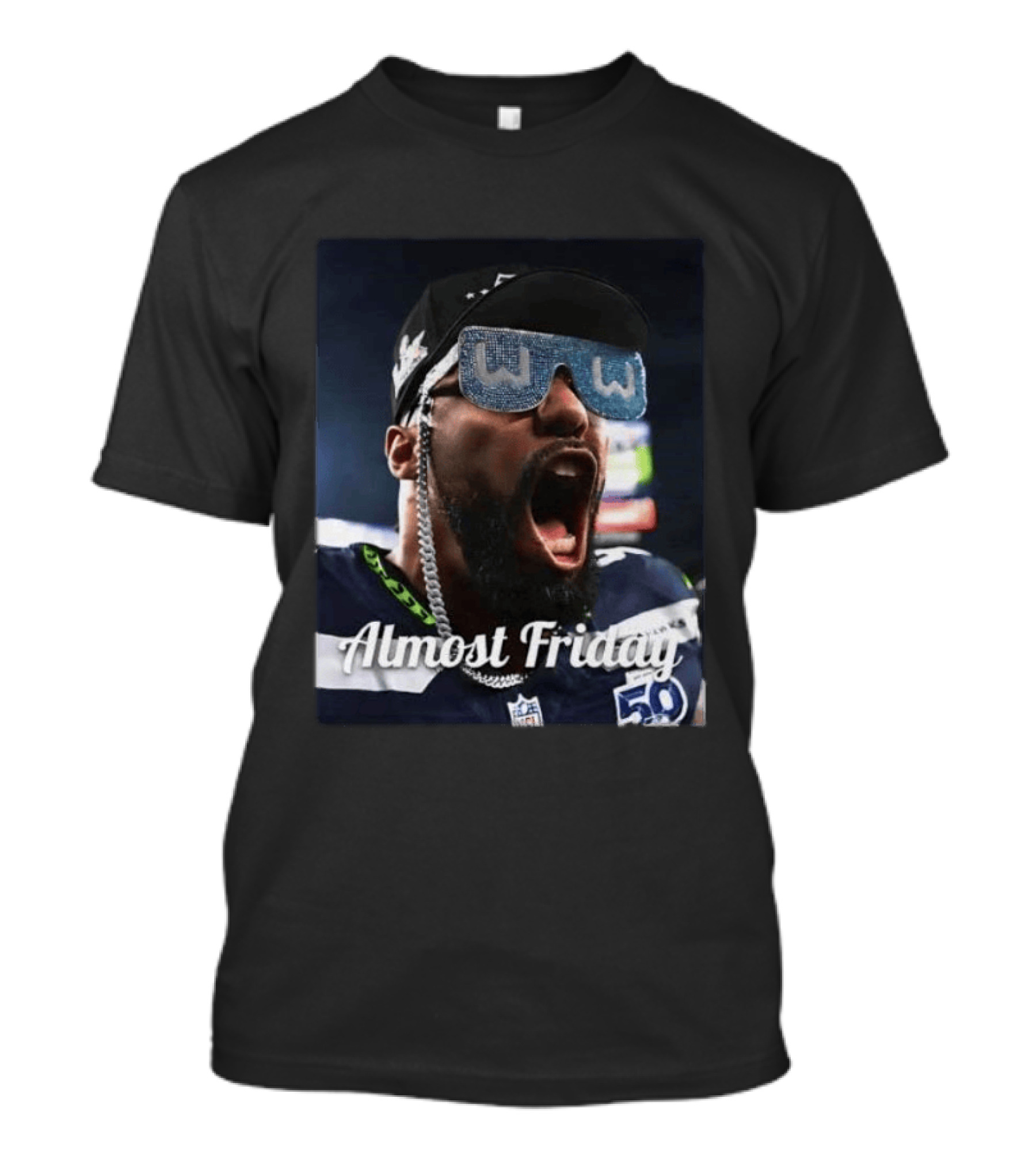 Leonard Williams Glasses Seahawks Almost Friday 50 Yard Line Celebration T-Shirt