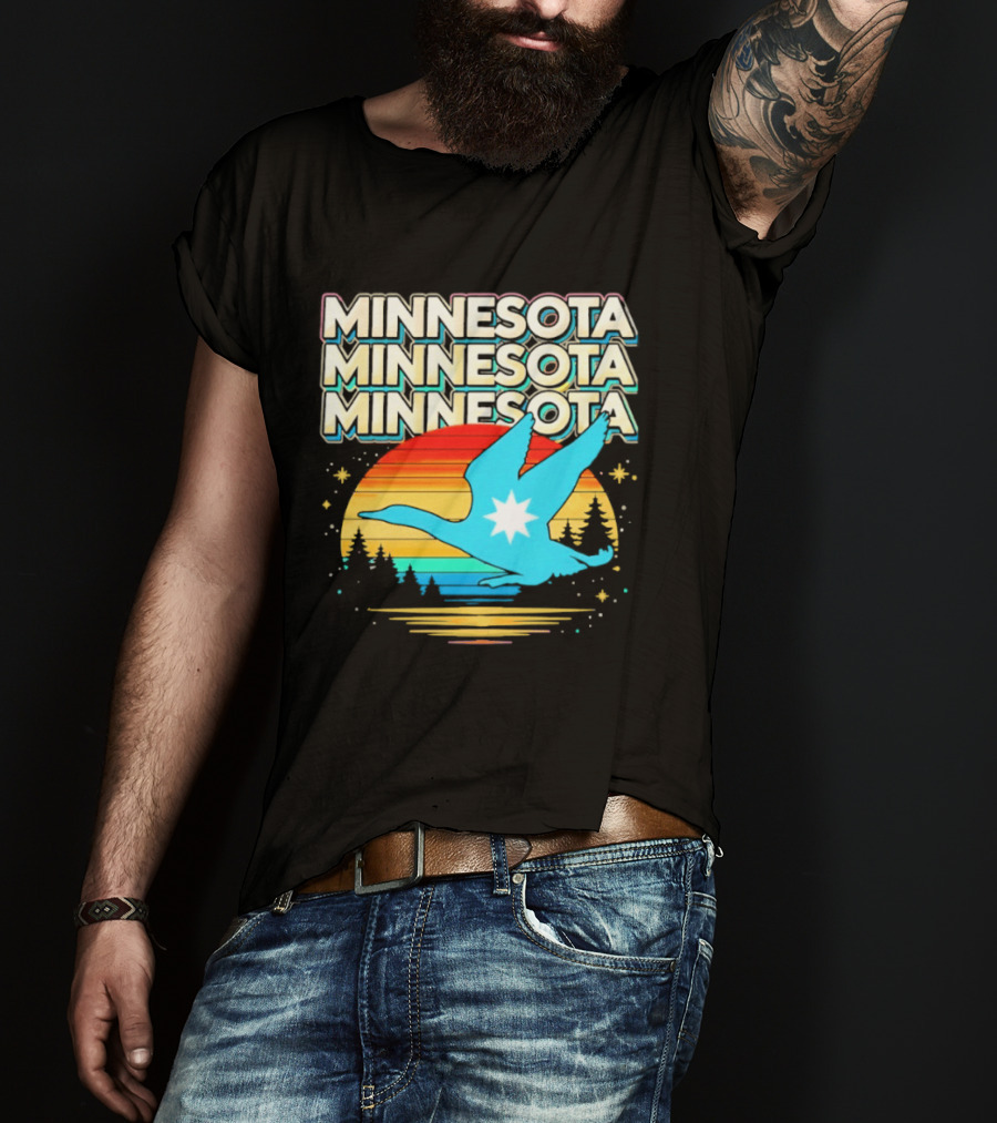 MINNESOTA Resistance 2026 Goose Sunset Forest Scene T-Shirt