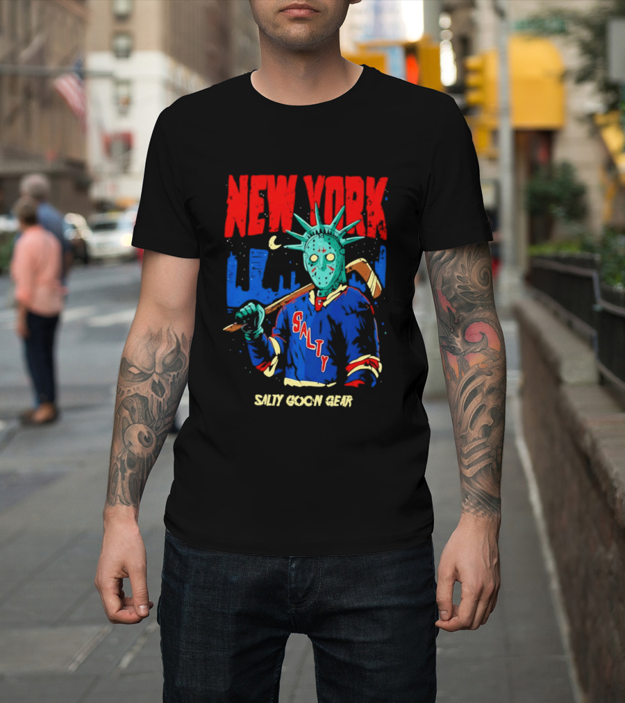 New York Salty Goon Liberty Mask Hockey Player Salty Goon Gear T-Shirt