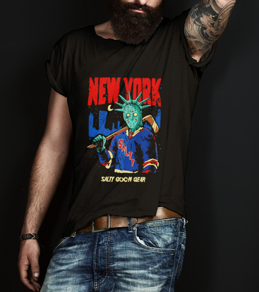 New York Salty Goon Liberty Mask Hockey Player Salty Goon Gear T-Shirt