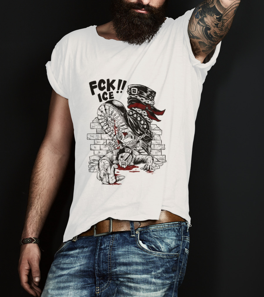 Fck ICE Text With Ice Boot And Bricks T-Shirt