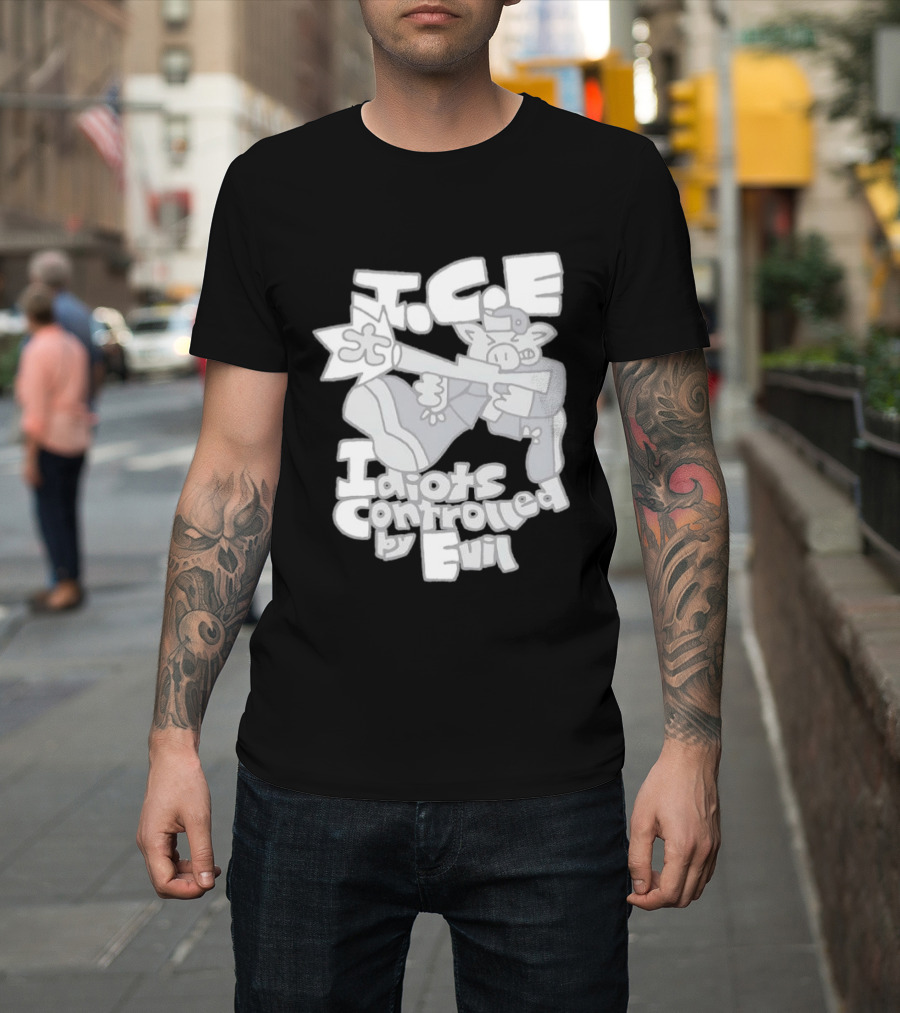 I.C.E Idiots Controlled By Evil Shooter Character With Gun T-Shirt