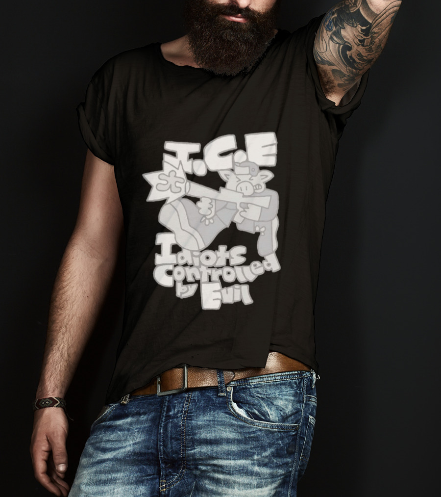 I.C.E Idiots Controlled By Evil Shooter Character With Gun T-Shirt