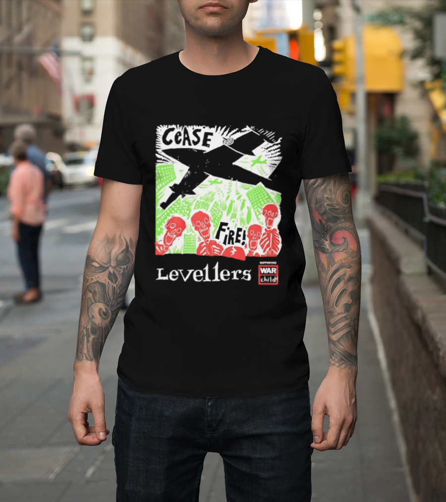 Cease Fire Levellers Red Skeletons Urban Scene T-Shirt