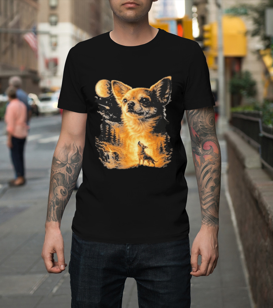 Chihuahua Wolf Moon Forest Scene T-Shirt
