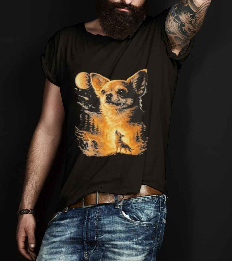 Chihuahua Wolf Moon Forest Scene T-Shirt