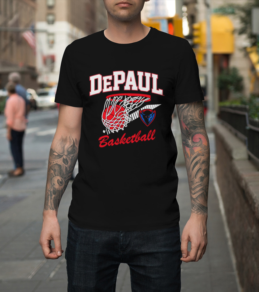 DePaul Blue Demons Basketball Hoop Throwback T-Shirt