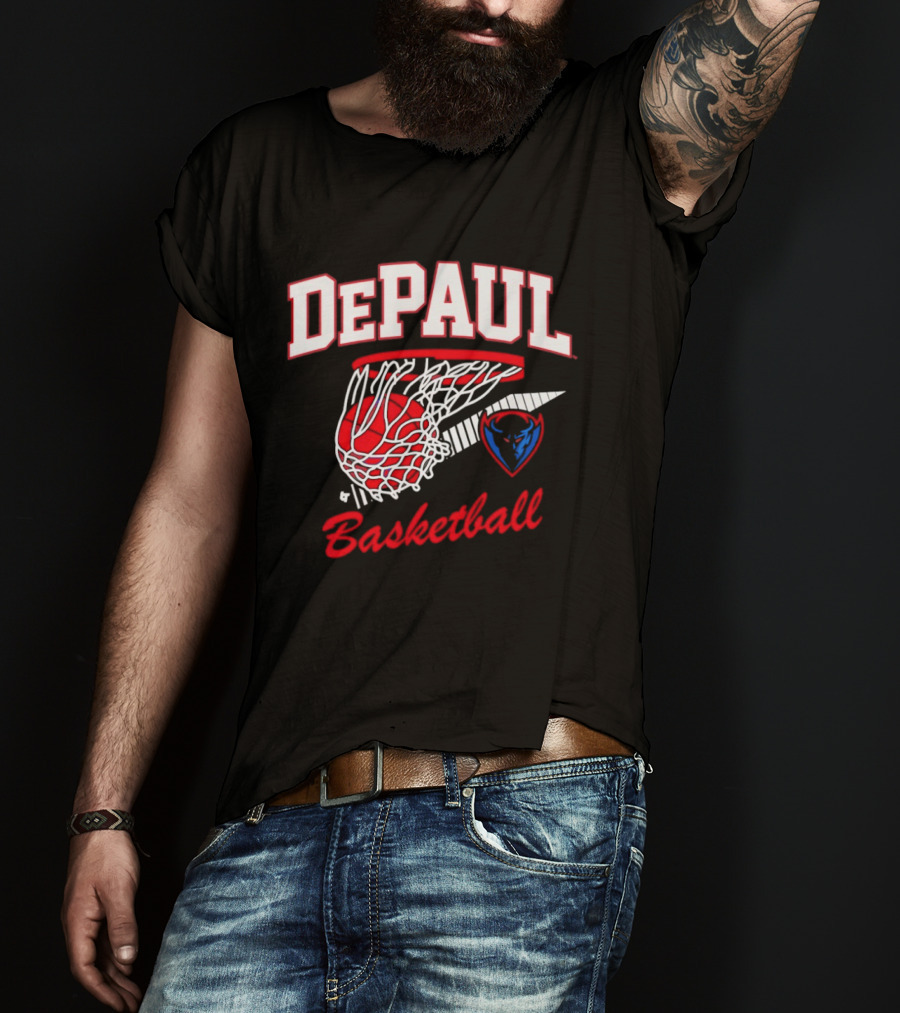DePaul Blue Demons Basketball Hoop Throwback T-Shirt
