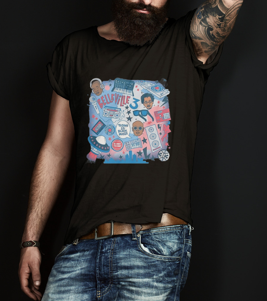 Detroit Pistons Belleville 3 Techno Is Black Music NBA Collaboration T-Shirt