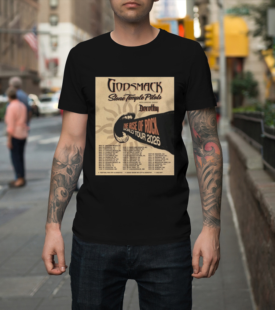 Godsmack Stone Temple Pilots Dorothy The Rise Of Rock World Tour 2026 Schedule T-Shirt