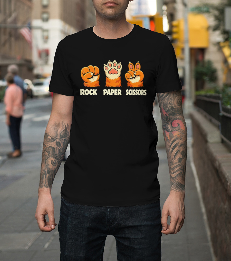 Rock Paper Scissors Cat Paw Humor Pet Lover Meme T-Shirt