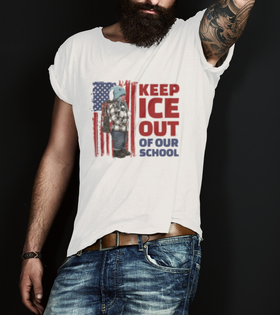 KEEP ICE OUT OF OUR SCHOOL USA Flag Blue Eagle Hat Kid Protest T-Shirt