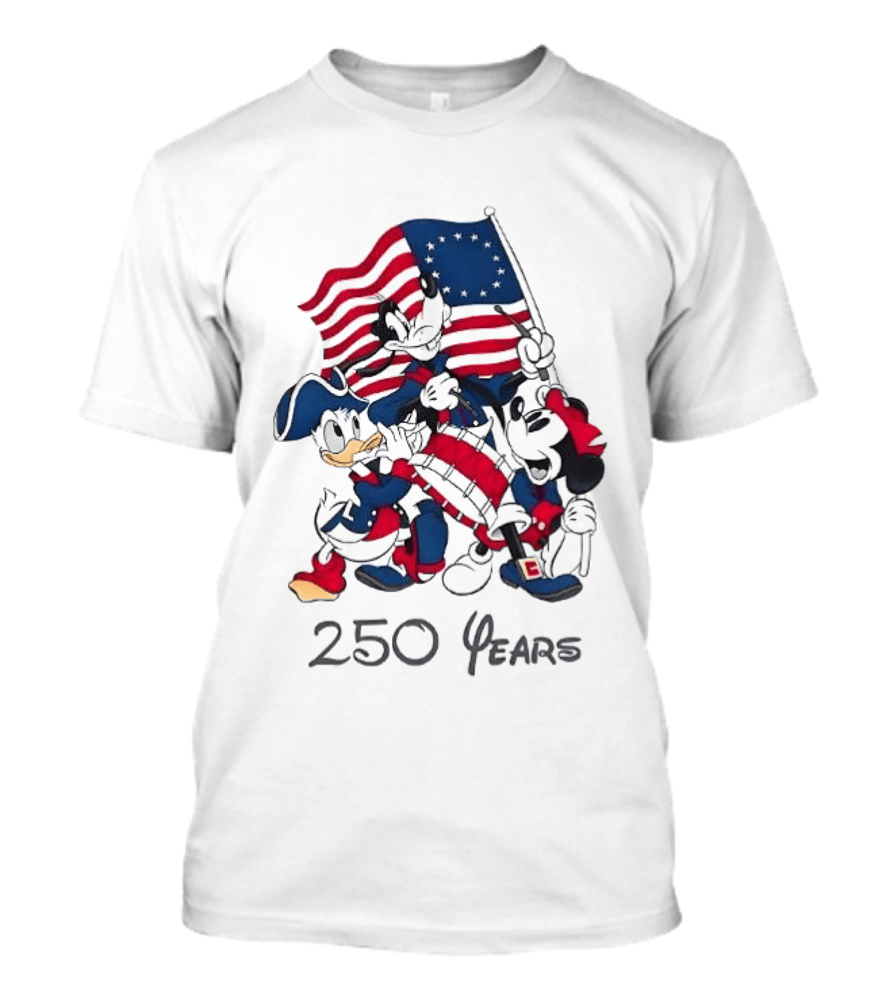 Mickey Mouse Donald Goofy 250 Years Disney Anniversary USA Flag Celebration T-Shirt