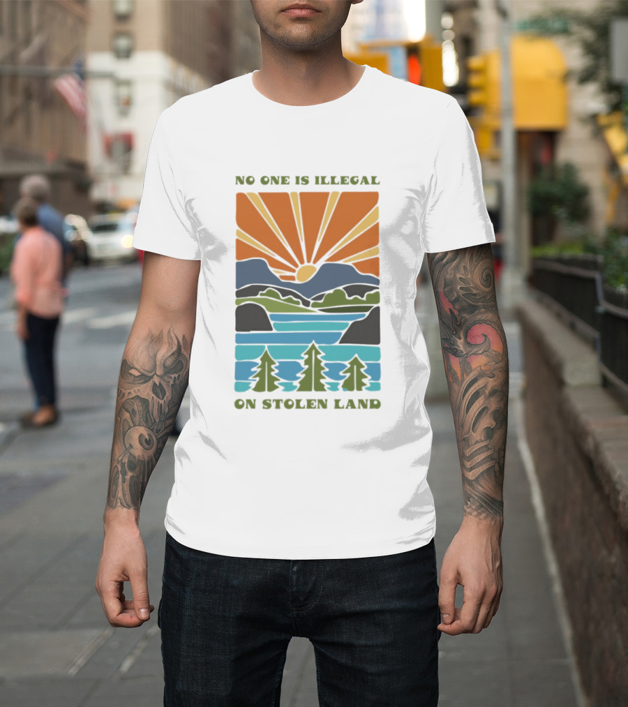 Billie Eilish No One Is Illegal On Stolen Land Sunset Scenic Mountains And Forest T-Shirt