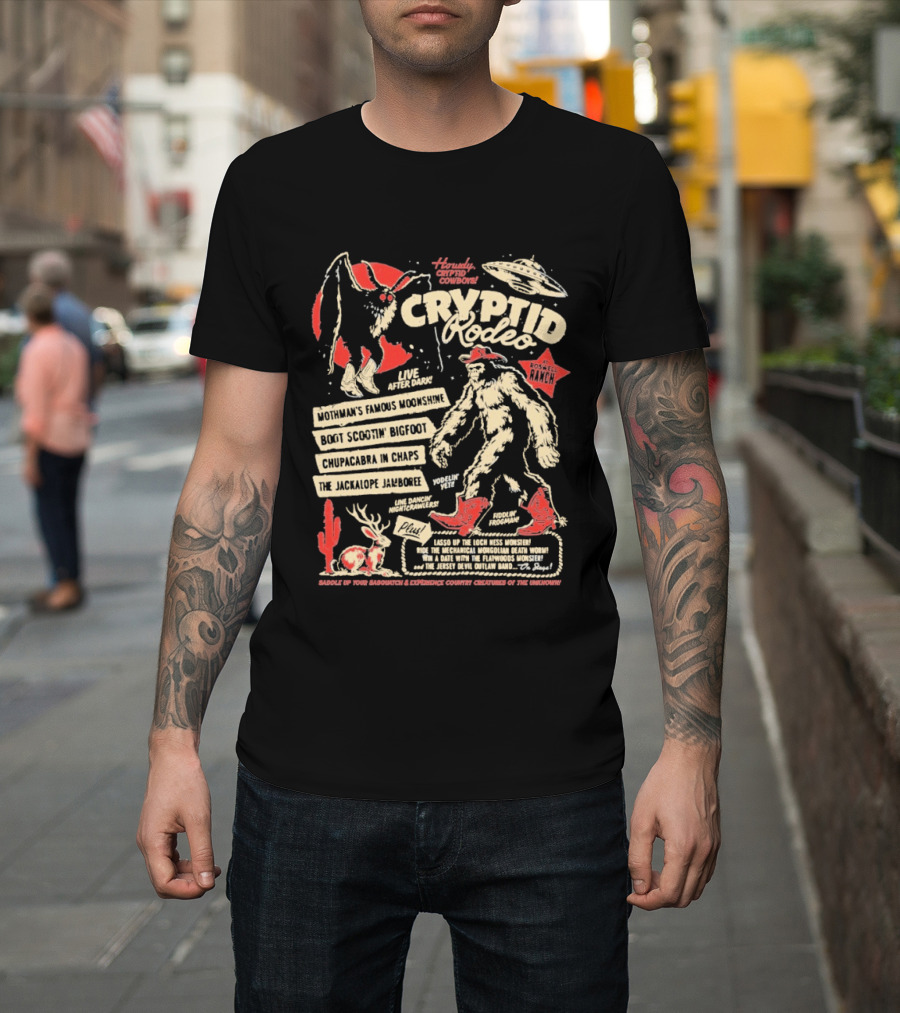 Howdy Cryptid Rodeo Yeti Sasquatch UFO Cactus Jackalope Chupacabra T-Shirt