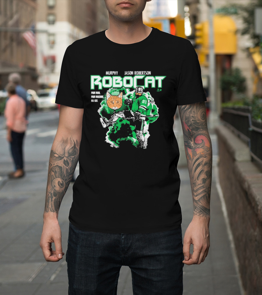 Jason Robertson RoboCat Hockey Player With Cat Head T-Shirt