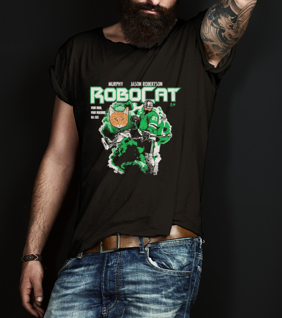 Jason Robertson RoboCat Hockey Player With Cat Head T-Shirt