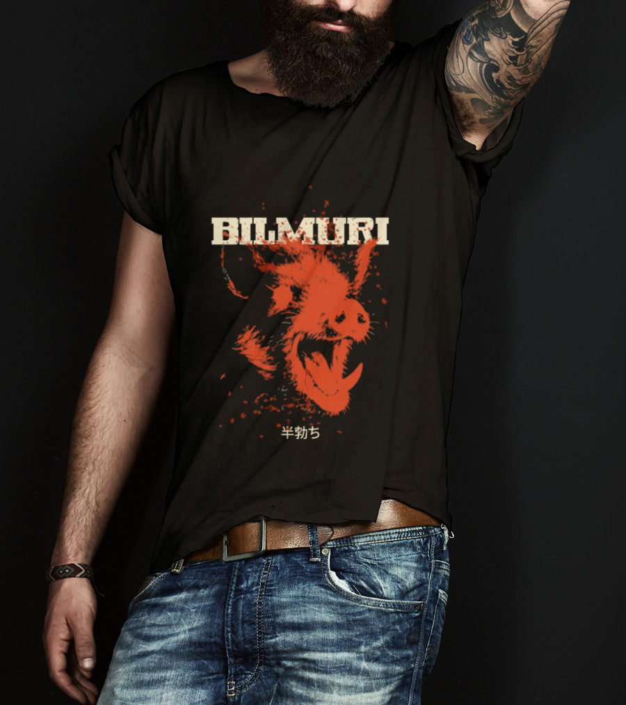 Bilmuri Splattered Hog Design With Japanese Characters T-Shirt