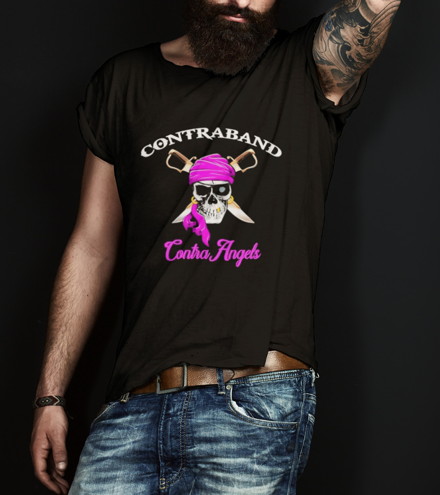 Contraband ContraAngels Skull Pirate Bandana And Swords T-Shirt