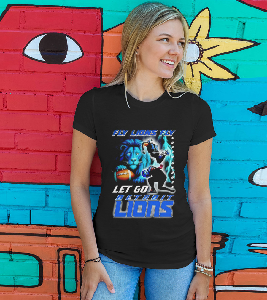 Fly Lions Fly Let Go Detroit Lions Football Journey T-Shirt