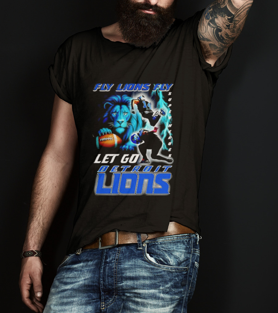 Fly Lions Fly Let Go Detroit Lions Football Journey T-Shirt