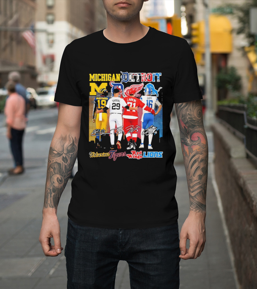 Michigan Wolverines X Tigers X Red Wings X Lions Detroit Sports Players T-Shirt