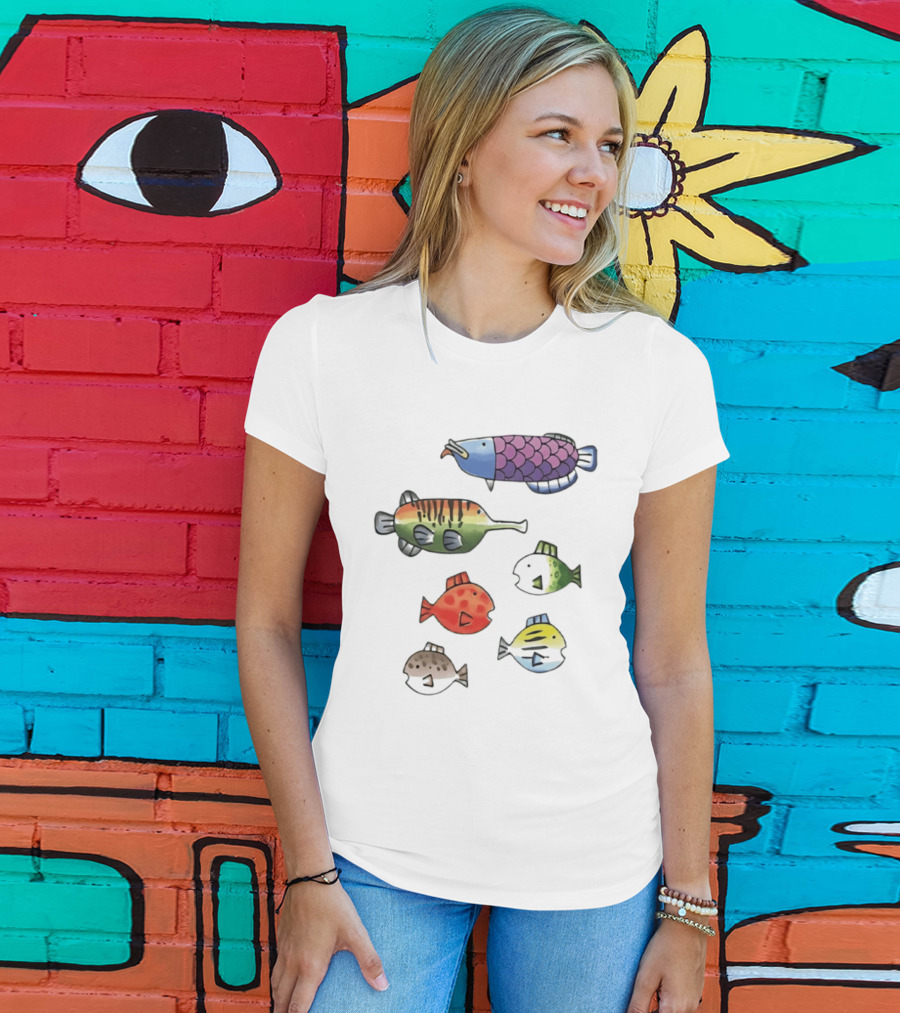 Fishing Minigame Colorful Fish Collection Vibrant Sea Life T-Shirt