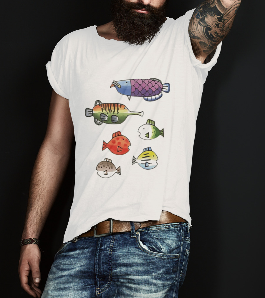 Fishing Minigame Colorful Fish Collection Vibrant Sea Life T-Shirt