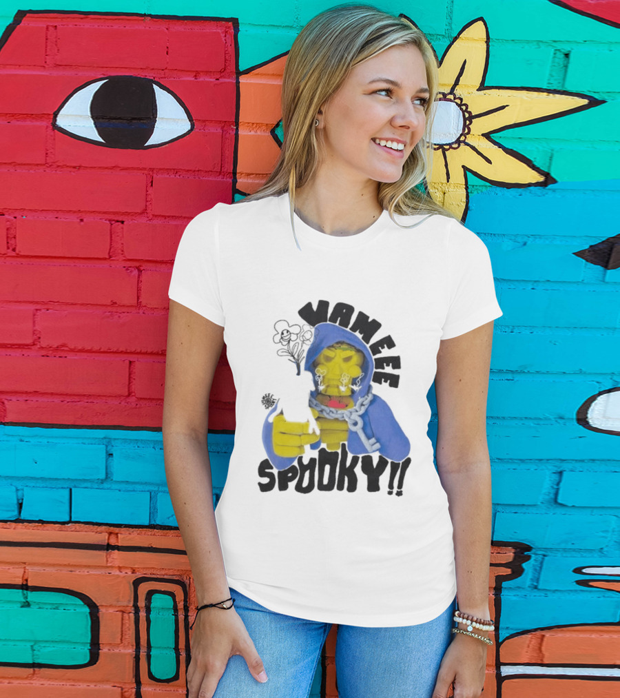 Vameee Spooky Skeleton In Blue Hood With Chains T-Shirt