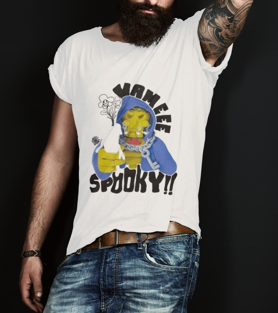 Vameee Spooky Skeleton In Blue Hood With Chains T-Shirt