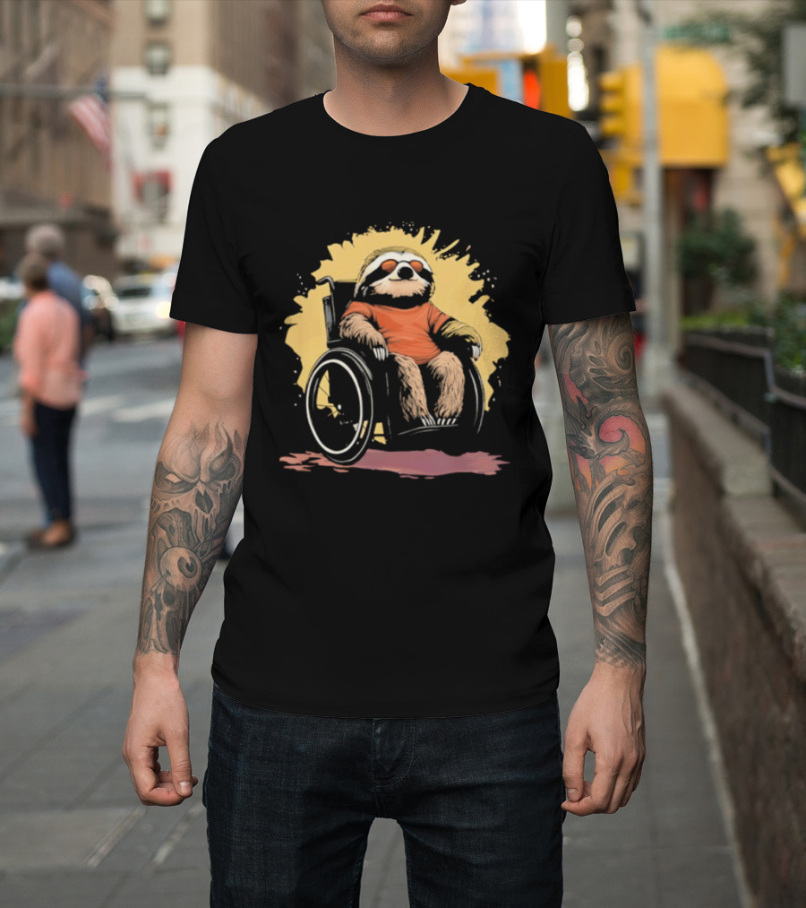 Sloth On Wheelchair With Sunglasses Relaxing Cool Attitude T-Shirt