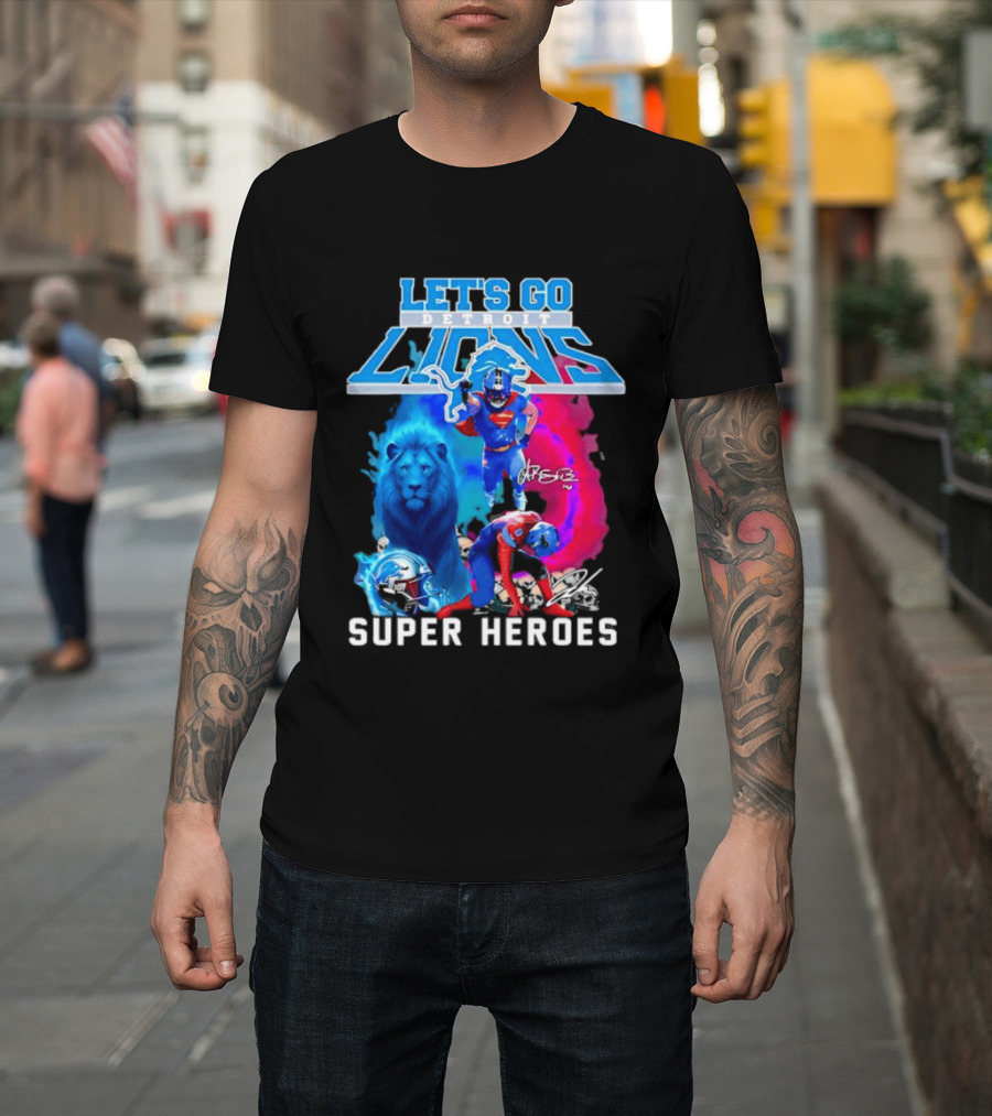 Let's Go Detroit Lions Jahmyr Gibbs Amon Ra St Brown Super Heroes T-Shirt