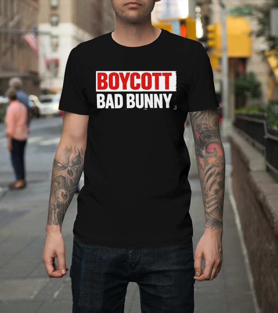 Boycott Bad Bunny Text Bold Red And White T-Shirt