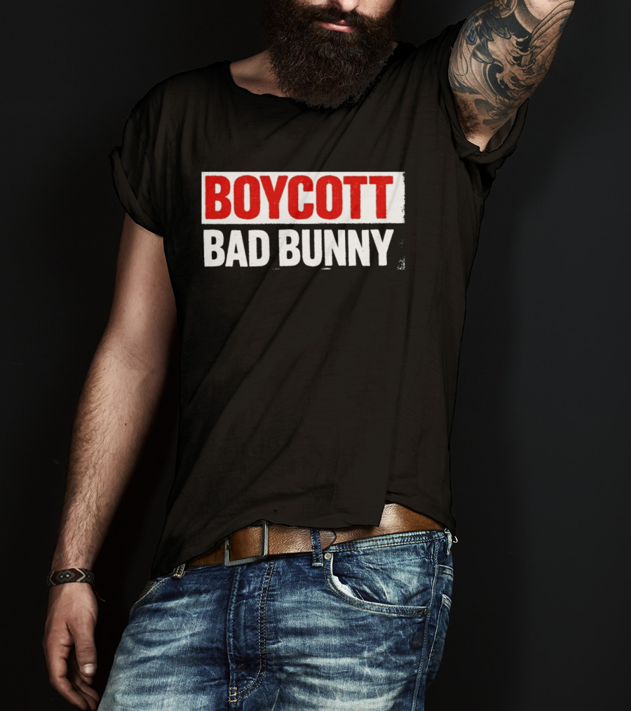 Boycott Bad Bunny Text Bold Red And White T-Shirt