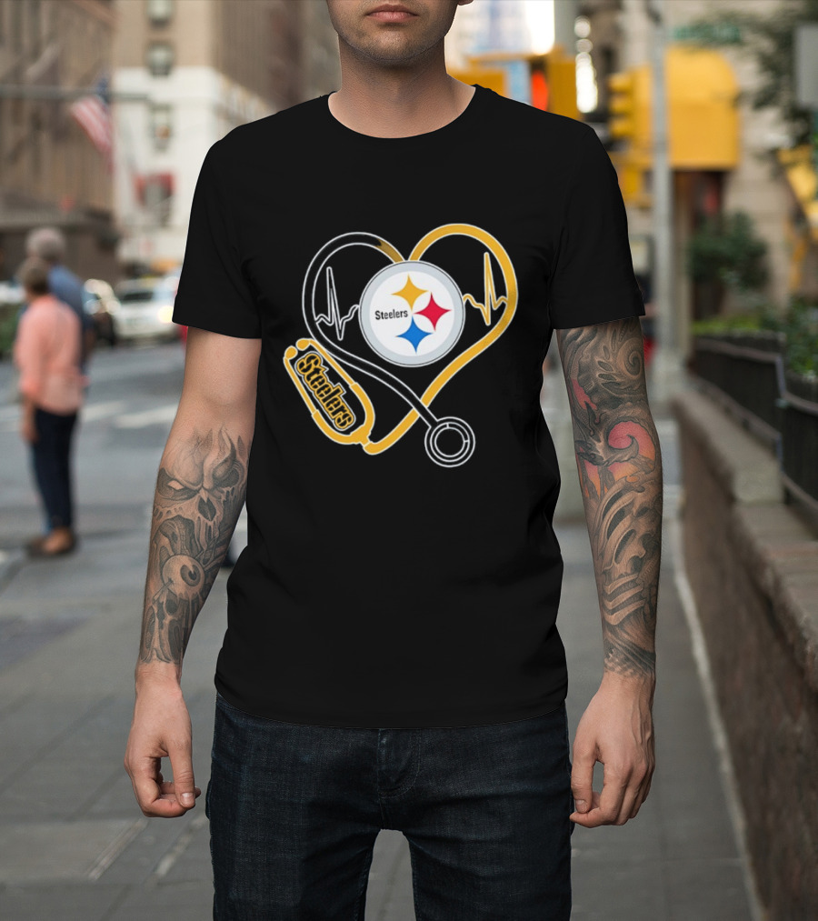 Nurse Heart Stethoscope Pittsburgh Steelers T-Shirt