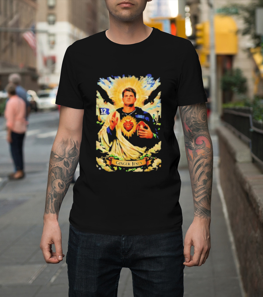 Ginger Jesus 12 Seattle Seahawks Football Halo Sacred Heart T-Shirt