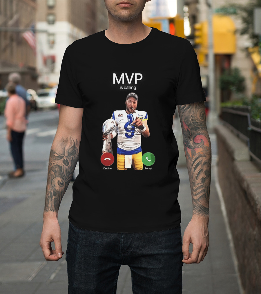 MVP Matthew Stafford Holding Trophy Los Angeles Football Celebration T-Shirt