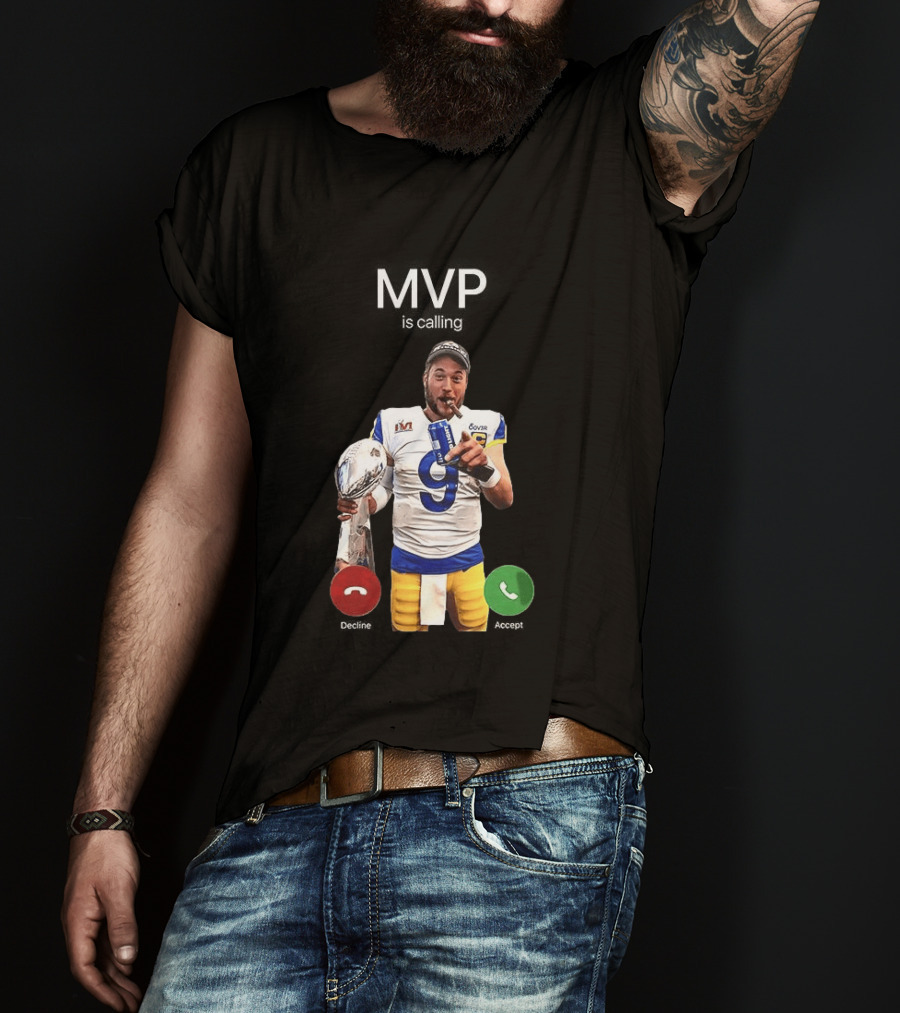 MVP Matthew Stafford Holding Trophy Los Angeles Football Celebration T-Shirt