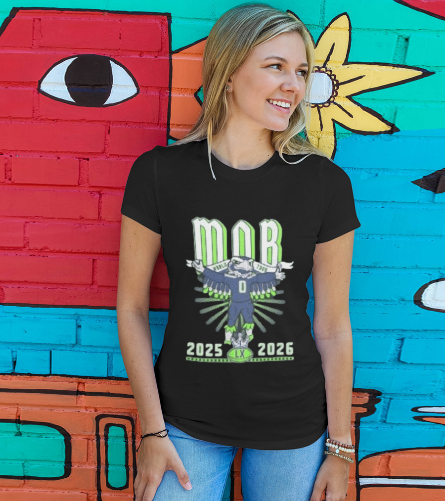 Seattle Seahawks MOB World Tour 2025 2026 Cartoon Bald Eagle Creature Olympic Washington LX T-Shirt