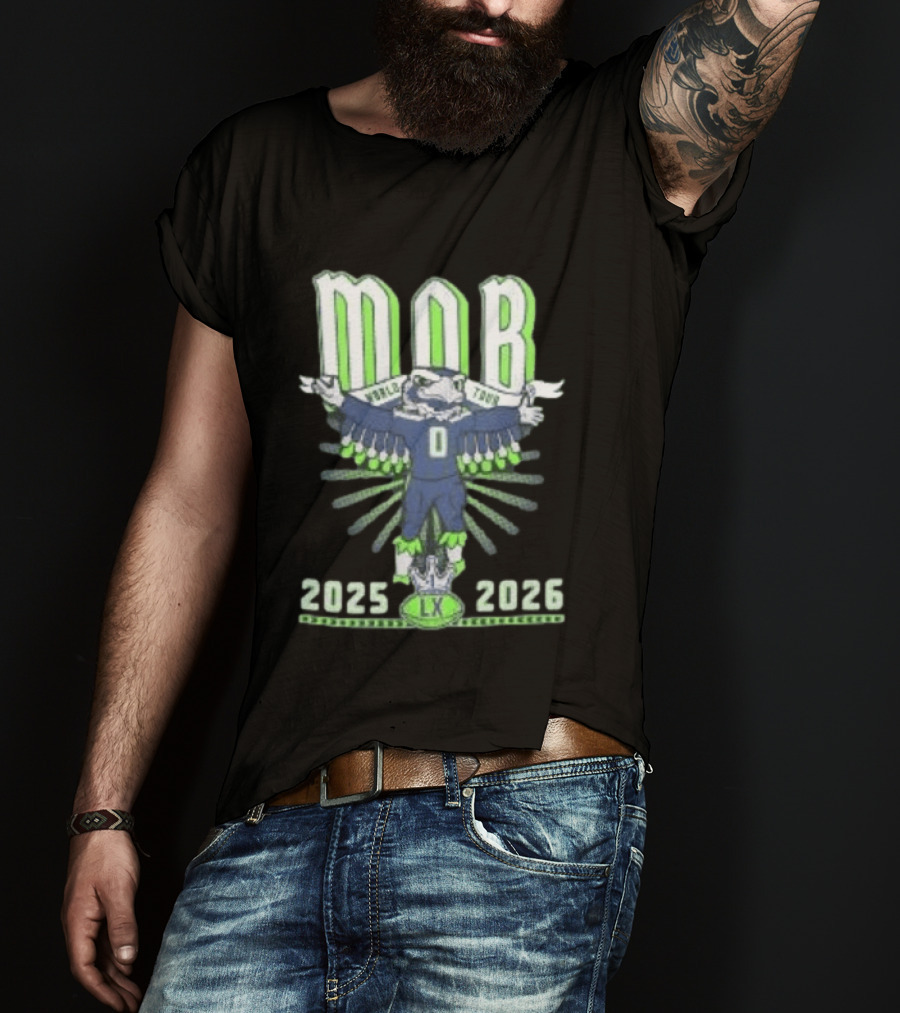 Seattle Seahawks MOB World Tour 2025 2026 Cartoon Bald Eagle Creature Olympic Washington LX T-Shirt