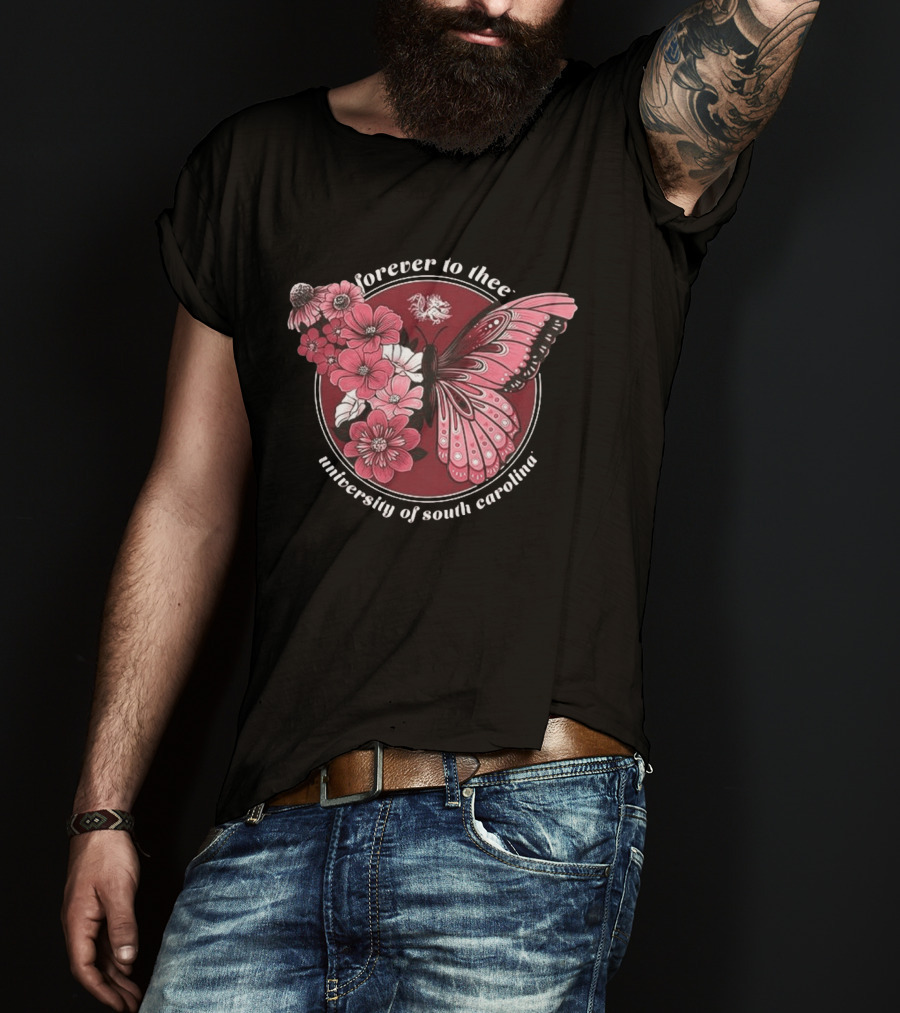 South Carolina Gamecocks Garnet Butterfly Forever To Thee University Flowers T-Shirt
