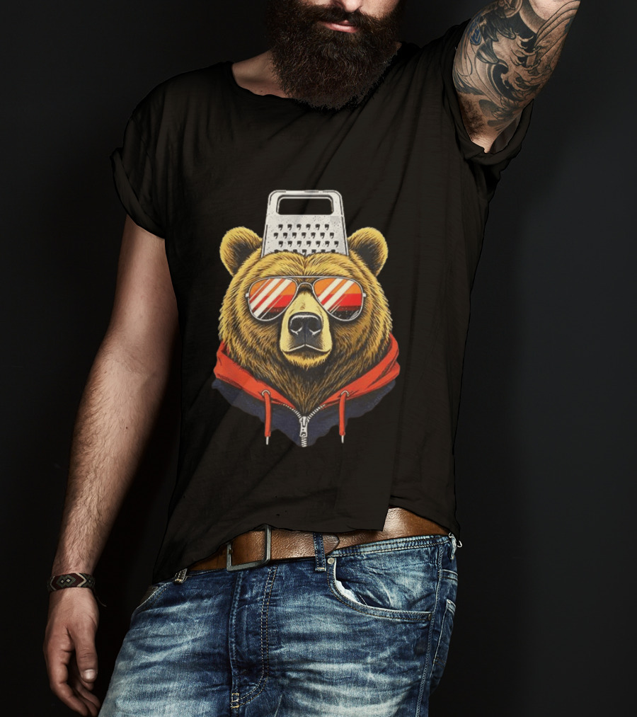 Chicago Bears Foam Cheese Grater Hat Bear With Sunglasses T-Shirt