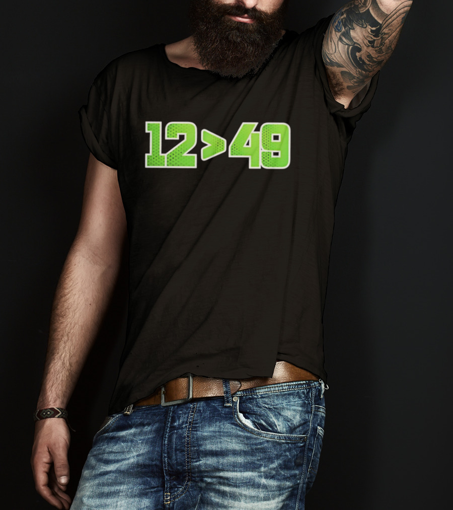 Seattle 12 Greater Than 49 Neon Green Football Fan Gear T-Shirt