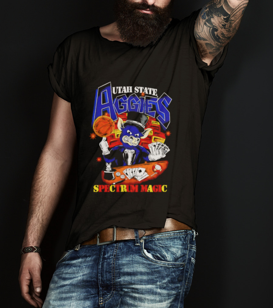 Utah State Aggies Spectrum Magic Basketball Theme With Cards T-Shirt